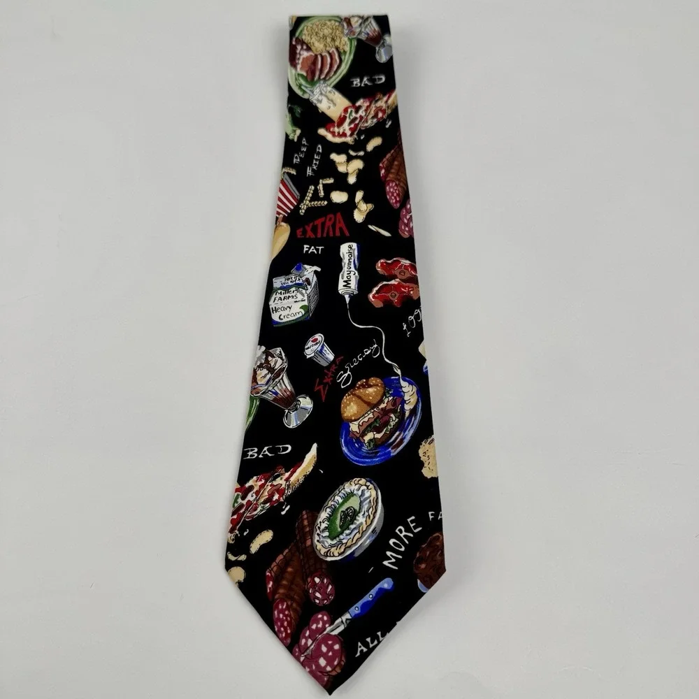 Nicole Miller VTG 1996 Food Novelty Silk Tie Pizza Burger Bacon Italy